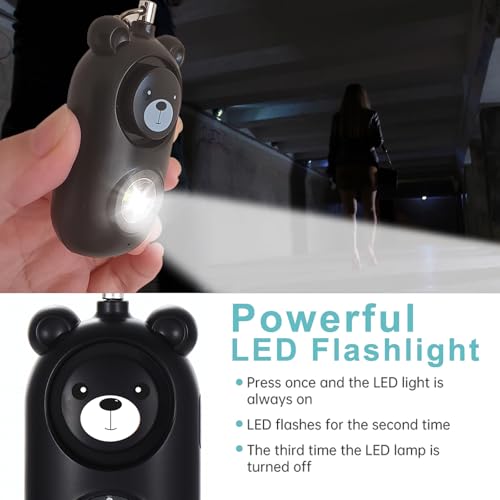 Personal Safety Alarm Keychain with LED Light, 130dB Emergency Alert, Rechargeable Bear Design for Women, Children,Girls - color: Black