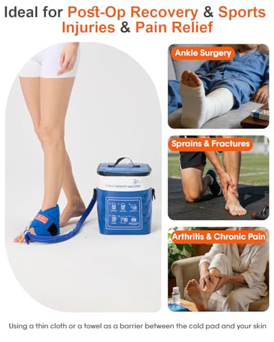 Cold Therapy Machine for Ankle, Ice Therapy Machine with Timer (15/30/45min & Always On), Temperature Display & 3 Flow Modes, Adjustable Cryo Cuff for Post-Surgery Recovery, Pain & Swelling Relief