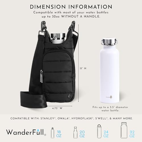 WanderFull Original HydroBag Crossbody Water Bottle Holder with Phone Pocket, Fits Water Bottles up to 32 oz - color: Black Matte