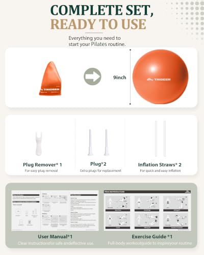 Trideer 9 Inch Pilates Ball with Inflation Straw, Small Exercise Yoga Ball - color: Orange