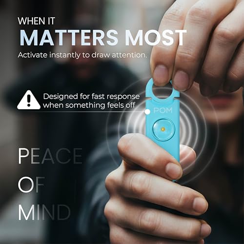 POM Personal Safety Alarm for Women – 130dB Loud Emergency Siren, USB-C Rechargeable with Bright LED Flashlight, Portable Keychain Design for Self Defense, Purse, Backpack & Travel (Aqua) - color: Aqua
