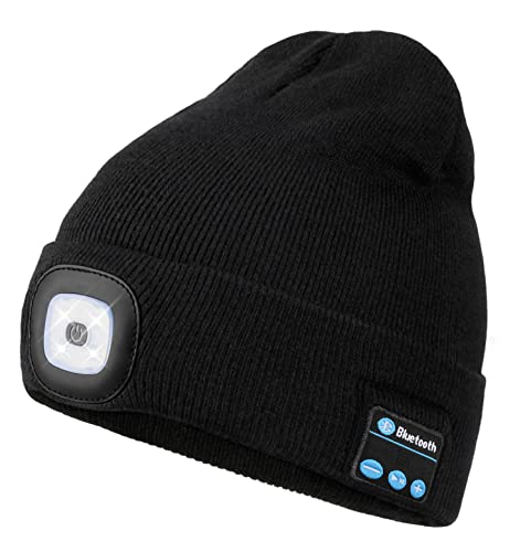 Wmcaps Bluetooth Beanie with LED Light and Headphones, Christmas Tech Gifts - color: Black