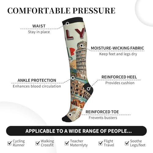 Compression Socks Knee High Circulation Support Socks For Women Men Athletic Running Work Hiking Cycling Travel - color: Italy