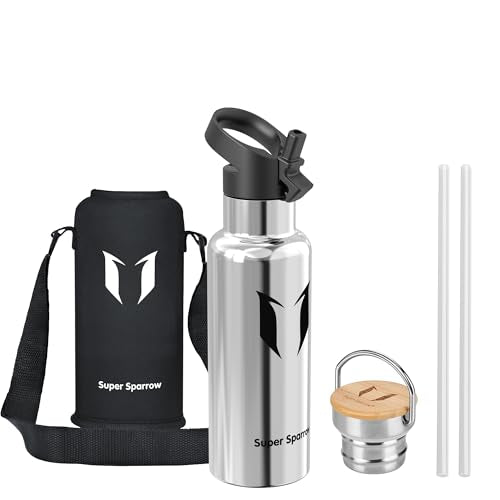 Super Sparrow Stainless Steel Water Bottle Kids - 500ml - Insulated Metal - color: Stainless steel, size: 16.9 Ounces