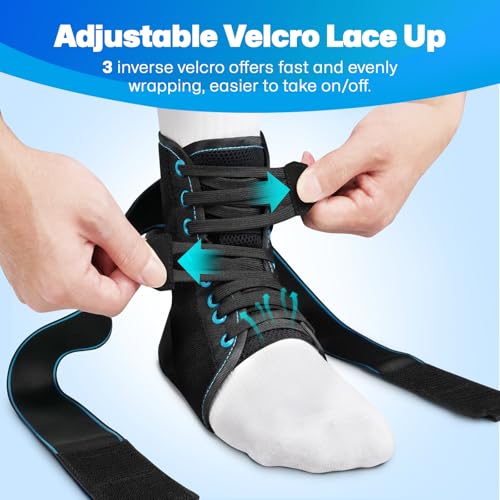 Healrecux Lace Up Ankle Brace for Women Men, Ankle Support for Sprained Ankle, Plantar Fasciitis Brace Ankles Stabilizer Wrap for Basketball, Volleyball, Sports, Injury Recovery, L - size: Large