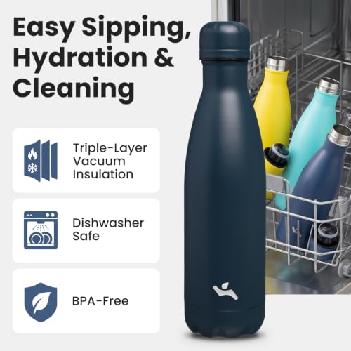Konokyo 17 oz Insulated Stainless Steel Water Bottle, Navy Blue - color: Navy Blue, size: 17 Ounces
