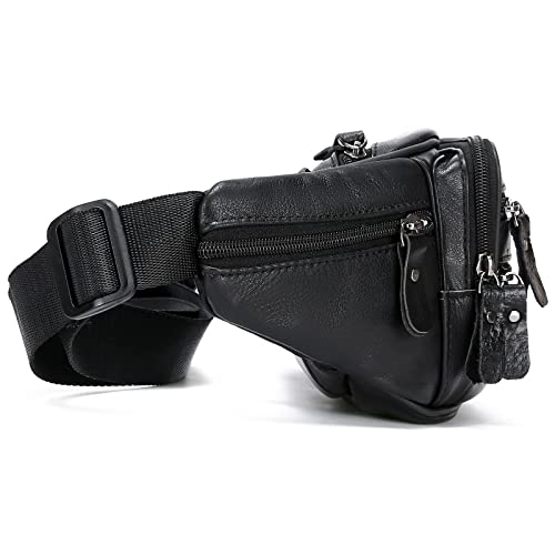 Black Leather Fanny Pack for Men & Women, Fashionable Multi-Pockets Waist Belt Bag for Travel Sports Hiking Cycling Fishing Running - color: 810#black