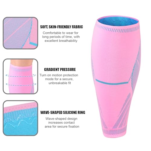 NuCamper Calf Compression Sleeve, Footless Compression Socks for Men Women - color: Pink, size: Medium