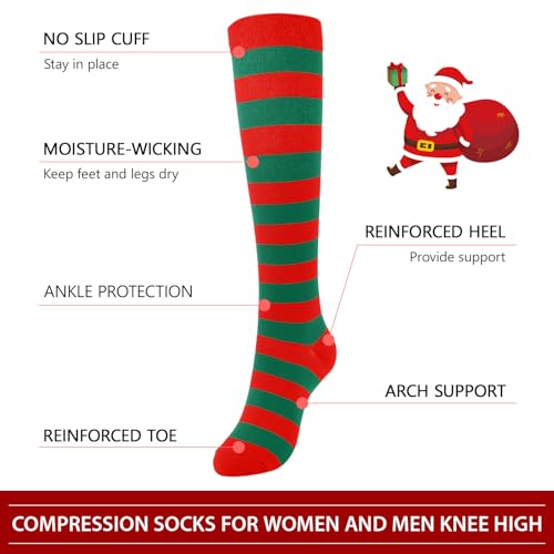 Junely Compression Socks for Women Knee High Striped Polka Dot Stockings - color: Red Green
