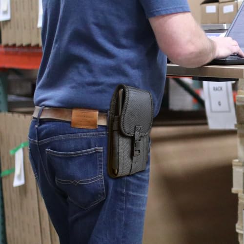 Heavy Duty Phone Holster for Men, Belt Clip Tactical Phone Holder, Nylon Cell Phone Pouch with Buckle and Hook/Loop Closure, Universal Fit for iPhone 17 16 15 14 Pro Max Plus, Galaxy S26 S25 Ultra - color: Black-Vertical
