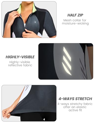 Little Donkey Andy Women's Half Zip Breathable Cycling Vests Reflective Sleeveless Jerseys Shirts Running 4 Rear Pockets - color: Short Sleeve-steel Grey, size: Medium