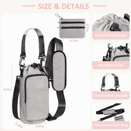 Insulated Water Bottle Carrier with Adjustable Strap - 25/32/40 oz Water Bottle Crossbody Bag with Small Purse for Hiking, Gym, Travel - color: Grey