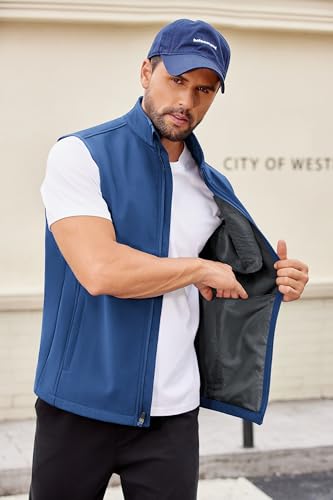 COOFANDY Mens Lightweight Golf Softshell Vests Windproof Sleeveless Jacket - color: Navy Blue, size: Medium