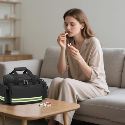 Medical Bags Empty First Aid Bag,First Responder Bag,First Aid Kits Organizer with Detachable Dividers,Emergency Bag for Nurses,Home Health Care, EMT - color: Black