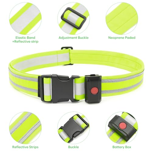 Illumifun LED Running Belt - USB Rechargeable Light Up Sash, High-Visibility Elastic Waistband Light for Running Cycling Hiking Camping Nighttime Activities - color: Neon Green