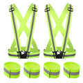 Running Reflective Vest Elastic Adjustable Reflective Vest 2 Pieces with 4 High-Visibility Reflective Belts for Nighttime Running Biking Motorcycle Dog Walking fits Men Women Kids - color: Green