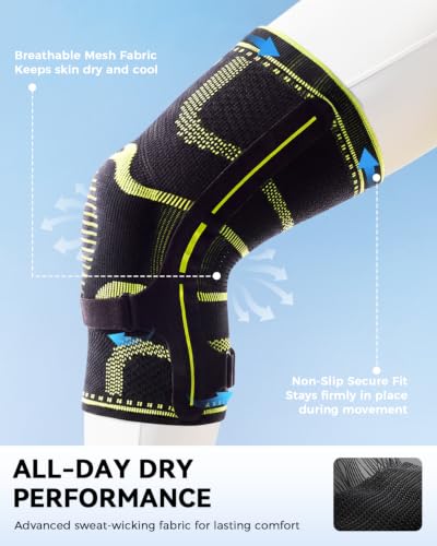 Knee Brace with Side Stabilizers, Knee Compression Sleeve with Gel Pad - style: Black-M