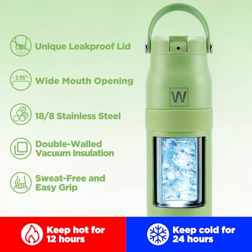 32 oz Insulated Water Bottle with Straw, Leakproof Stainless Steel Bottle with Handle, Non-Slip Silicone Sleeve, Internal Markings, Dishwasher Safe for Travel, Gym, Sports, Chartreuse - color: Chartreuse