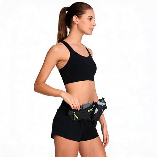 Waterproof Hydration Belt Waist Pack with Water Bottle Holder, Adjustable Running Fanny Pack for Hiking, Walking, Cycling & Outdoor Sports (黑色) - color: black