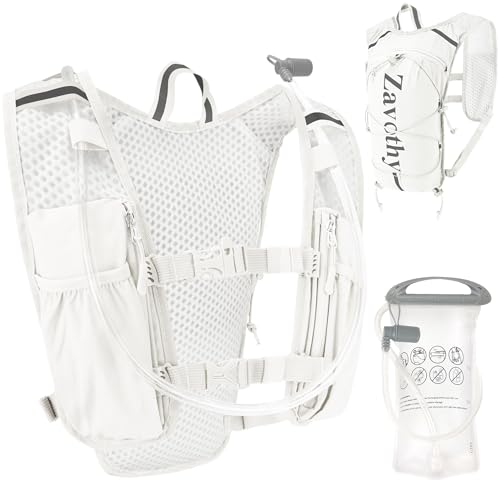 Zavothy Hydration Vest Pack with 1.5L Water Bladder, Lightweight 6L Hydration Backpack for Running, Hiking & Cycling, Breathable Reflective Hydration Vest for Men & Women - color: White