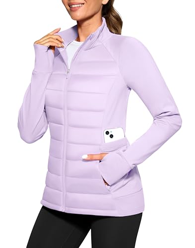 G Gradual Women's Running Fleece Lined Jackets 6 Pockets Lightweight Water Resistant Puffer Jacket for Hiking Travel - color: Purple Rose, size: Medium