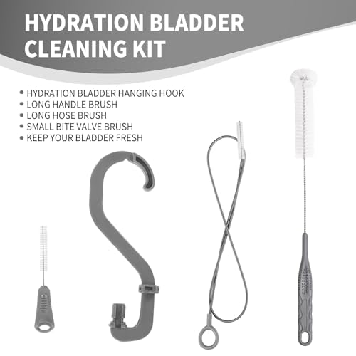 Water Bladder Cleaning Kit, Includes Tube Brushes, Small Bite Valve Brush, Big Brush, Hanger Works with All Hydration Bladders - color: Grey