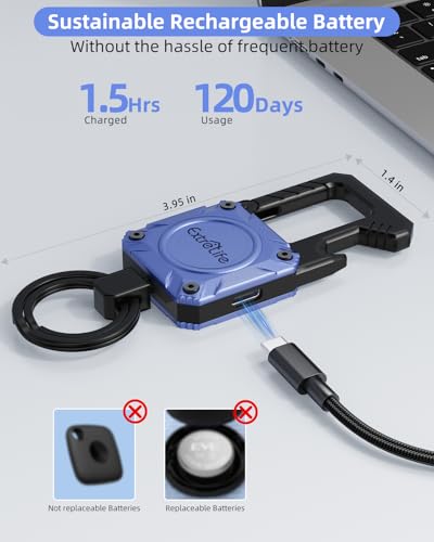 ExtreLife Keychain, Works with Apple Find My, Bottle Opener, Carabiner Car Key Chains with Gps Tracker - color: Glacier Blue