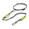 Tuff Mutt Hands-Free Waist Leash for Dog Walking, Running and Hiking, Carabiner Clip, Adjustable Belt with Double Handle, Reflective Bungee Design for Large & Medium Dogs - color: Carabiner/Green
