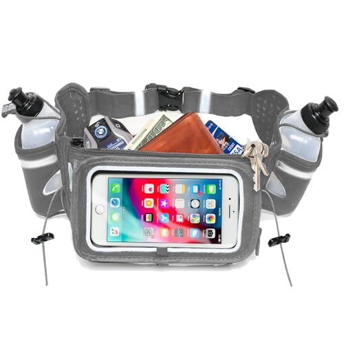 No.1 Hydration Belt by Runtasty - Premium Running Fuel Belt w/2 BPA-Free 10 oz Water Bottles, Tilt-Up Pocket w/Touchscreen-Ready Cover - Fits All iPhones, Runners Ebook & No-Bounce Design - color: Platinum Gray