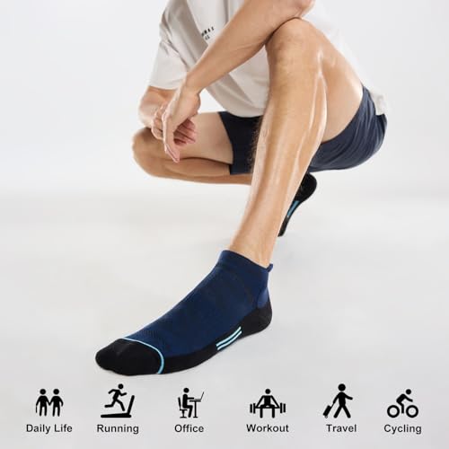 FITRELL Men's 6 Pack Ankle Running Socks Low Cut Cushioned Athletic Sports Socks 7-9/9-12/12-15 - color: Navy Black, size: 12-15