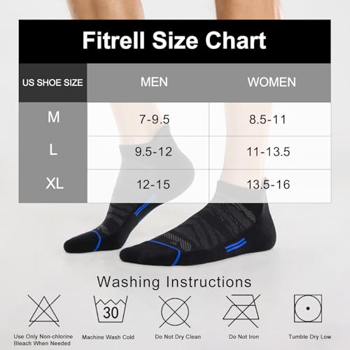 FITRELL Men's 6 Pack Ankle Running Socks Low Cut Cushioned Athletic Sports Socks 7-9/9-12/12-15 - color: Black+blue, size: 7-9