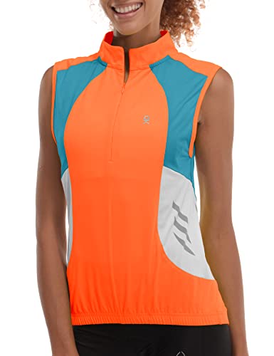 Little Donkey Andy Women's Half Zip Breathable Cycling Vests Reflective Sleeveless Jerseys Shirts Golf 4 Rear Pockets - color: Upgraded Orange, size: Large