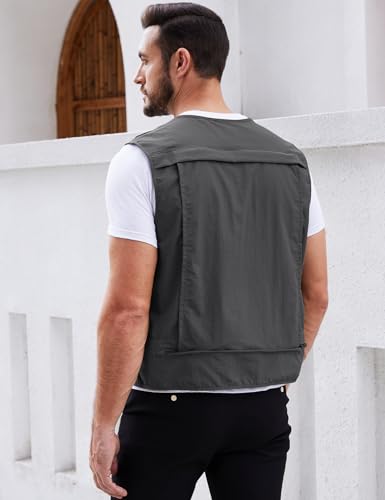 Gihuo Mens Fishing vest for Safari Utility Cargo with Pockets - color: Grey, size: Medium