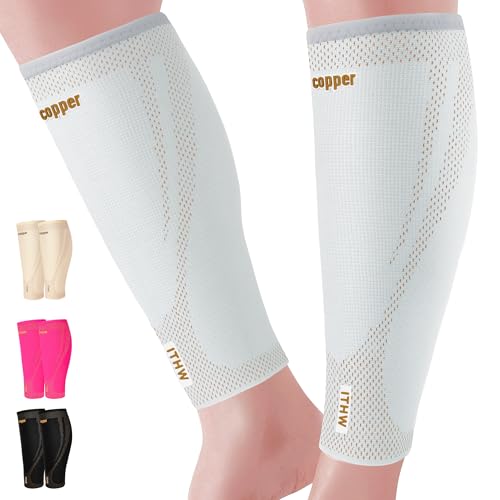 Copper Calf Compression Sleeves for Men Women, Shin Splint Relief, Grip - color: Light Gray, size: Medium