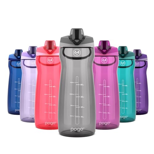Pogo Plastic Water Bottle with Chug Lid and Carry Loop, Gray, 64 Ounces (Pack of 6) - color: Grey, size: 64 Ounces (Pack of 6)
