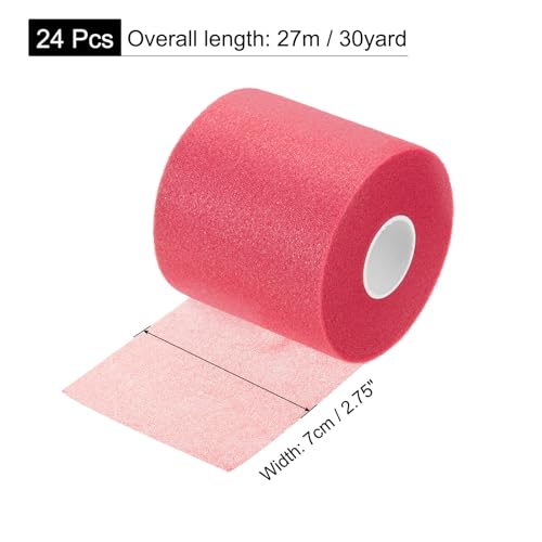 MECCANIXITY 24 Rolls Pre Wrap Athletic Tape 30 Yard x 2.8" Foam Under Wrap Tape Sports Prewrap Headband for Hair Ankles Wrists Hands Knees - color: Pink