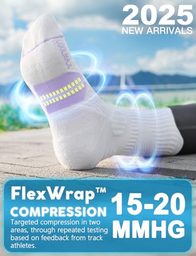 Juclise Women's Compression Crew Running & Hiking Socks, 3 Pairs, Cushioned - color: Bright Lilac, size: Small