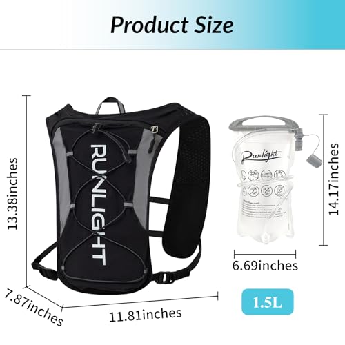 Runlight Running Vest for Women Men, Adjustable Hydration Backpack Breathable Reflective with 1.5L Water Bladder for Hiking, Trail, Running, Marathons, Cycling - color: Black