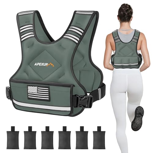 APEXUP Adjustable Weighted Vest, 4-10lb/12-18lb/20-32lb Vest with 6 Ironsand Weights and Large Pocket, Weight Vest for Men Women Strength Training, Running, Walking - color: Grey, size: 4-10lbs