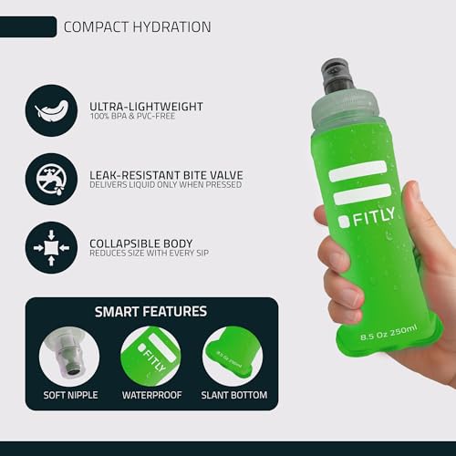 FITLY Soft Flask Running Water Bottle - Collapsible Hydration Flask - color: Green, size: 8.5 Ounces