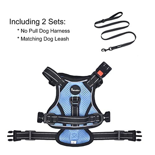 Petmolico No Pull Dog Harness and Leash Set with 4 Clips, Sky Blue, Medium - color: Sky Blue, size: Medium