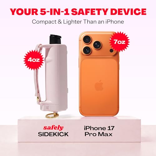 Safely Sidekick 5-in-1 Women's Self Defense Device | Pepper Spray, 130dB Personal Alarm, Rechargeable Flashlight & Safety Spike - color: Black