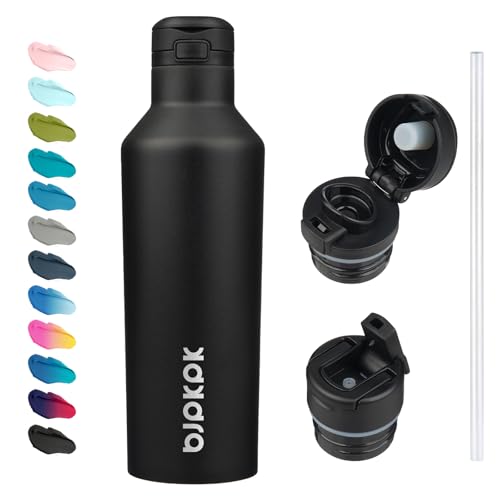 BJPKPK 25oz Insulated Thermal Water Bottle, Straw & Handle, Stainless Steel - color: Black, size: 25 Ounces