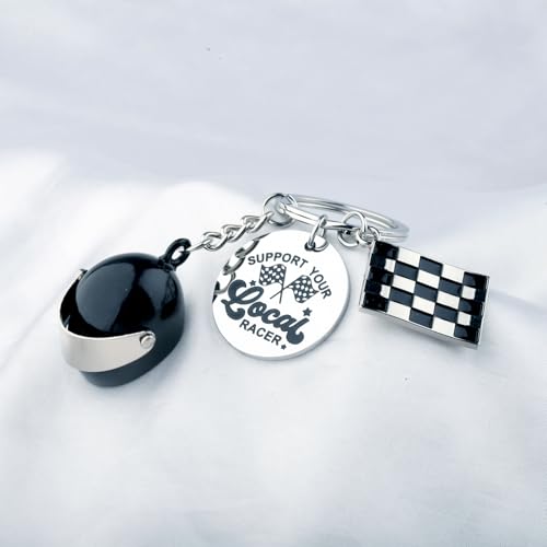 BNQL Racing Keychain Racing Car Gifts for Race Cars Lovers Support Your Local Racer Gift Driver Gifts Flag Keychain