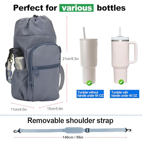 Wongeto Water Bottle Holder with Strap,25oz/40oz/64oz Water Bottle Carrier Sling Bag with Phone Pocket Crossbody Adjustable Shoulder with Hand Strap for Walking - color: Blue