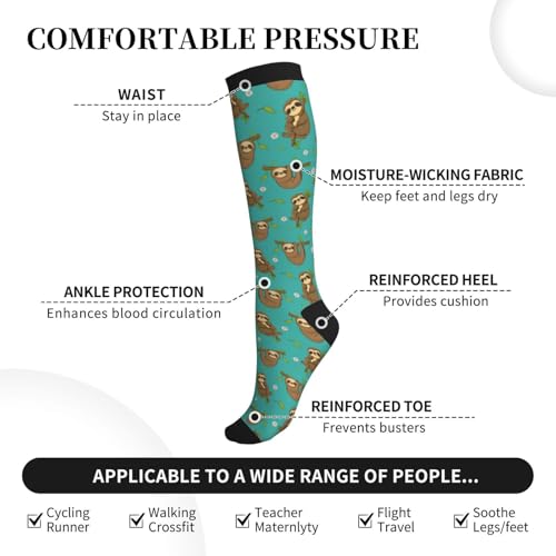 Compression Socks Knee High Circulation Support Socks For Women Men Athletic Running Hiking Travel - color: Funny Sloths