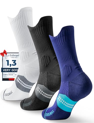 Juclise Men's Compression Running Crew Socks, 3 Pairs - color: Classic Black +Glacier White+cobalt Blue, size: Large