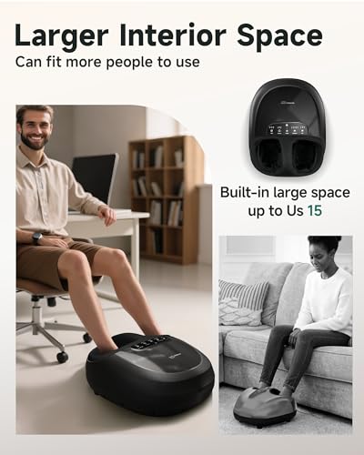 Snailax 2026 Upgraded Foot Massager with Heat,Compression, Shiatsu, Size 15 - color: B.black
