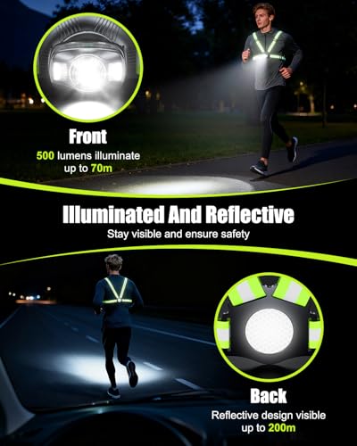 Running Lights for Runners, 500LM High-Vis Reflective Running Vest