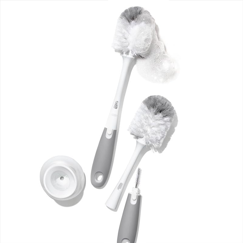 OXO Tot Baby Bottle Brush with Nipple Cleaner and Stand, Gray 2-Pack
